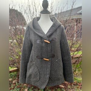 Vintage 1980s Grey Herringbone Toggle Coat | Size M